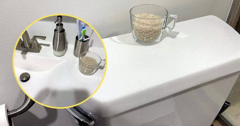 Il trucco del bicchiere di riso nel bagno: una soluzione semplice contro umidità e cattivi odori