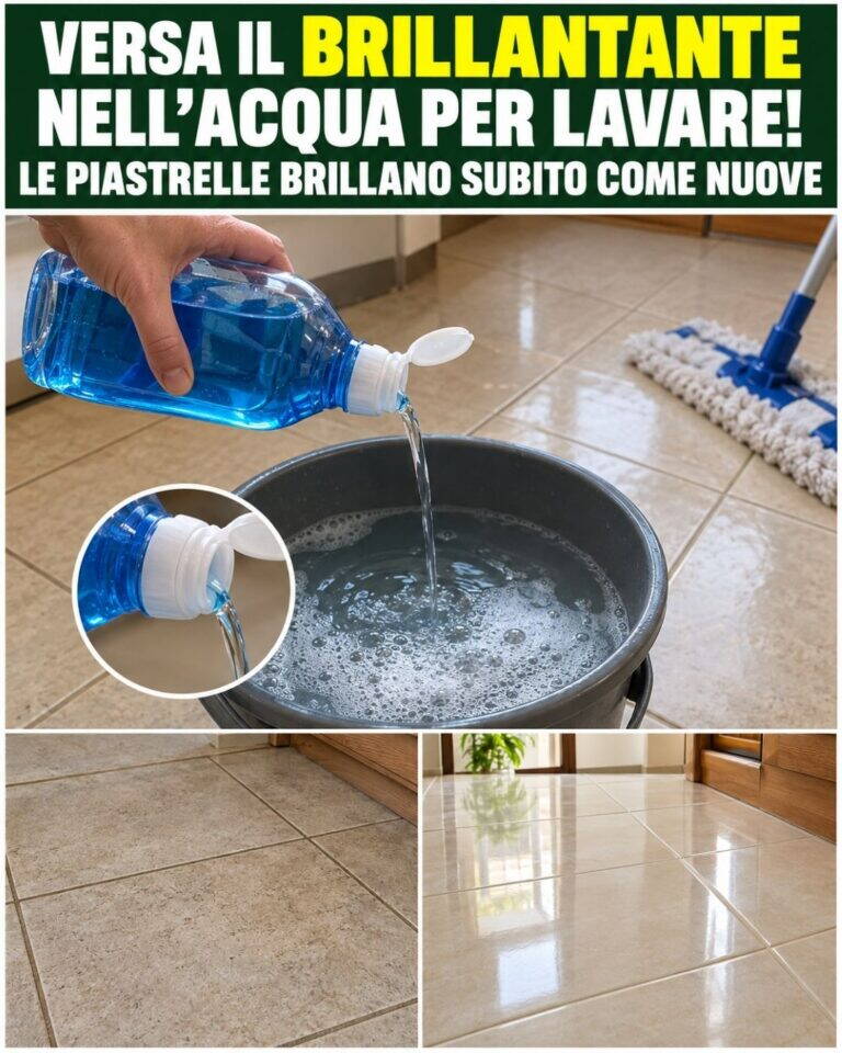 Versa il brillantante nell’acqua per lavare! Le piastrelle brillano subito come nuove